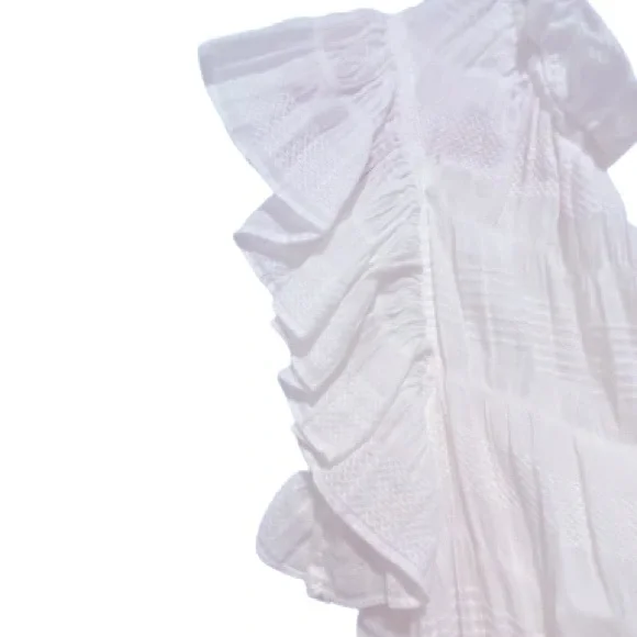 Max Studio- White Gauze Dress with Ruffle Sleeve and hem. - Picture 3 of 8